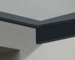 Sophia 2150 Door Canopy corner detail showcasing sleek gray aluminum frame and minimalist design, enhancing modern outdoor aesthetics.
