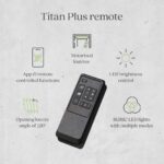 Titan Plus remote control for motorised pergola, featuring app-controlled functions, adjustable louvre angles, LED brightness control, and multiple lighting modes.