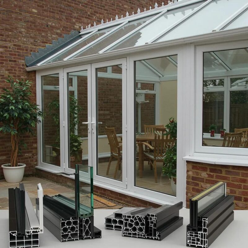 Diverse glazing bars in a modern conservatory, showcasing structural design and aesthetic appeal
