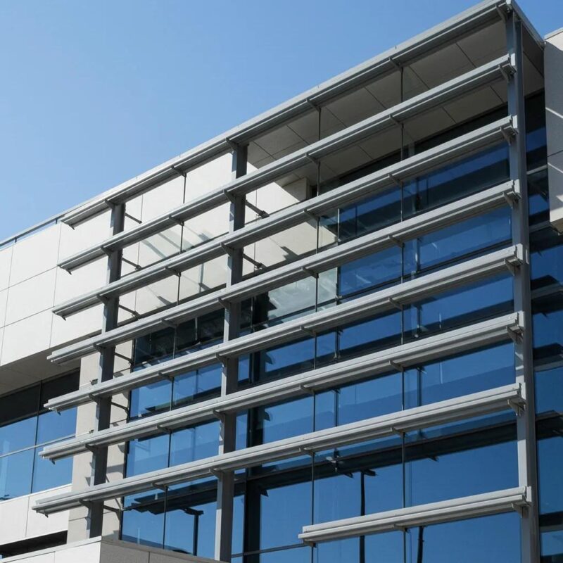 Modern commercial building with aluminium glazing bars showcasing structural elegance and functionality